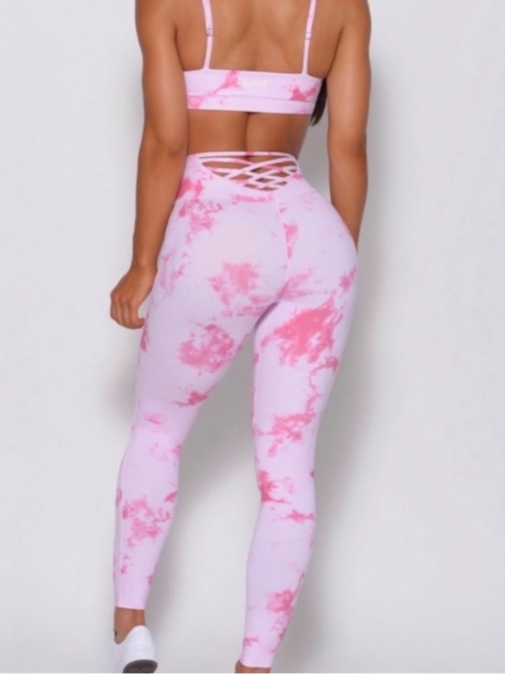 Bombshell Sportswear Pink Tie-Dye Crisscross Sports Bra & Legging Set, S/XS - Picture 2 of 10